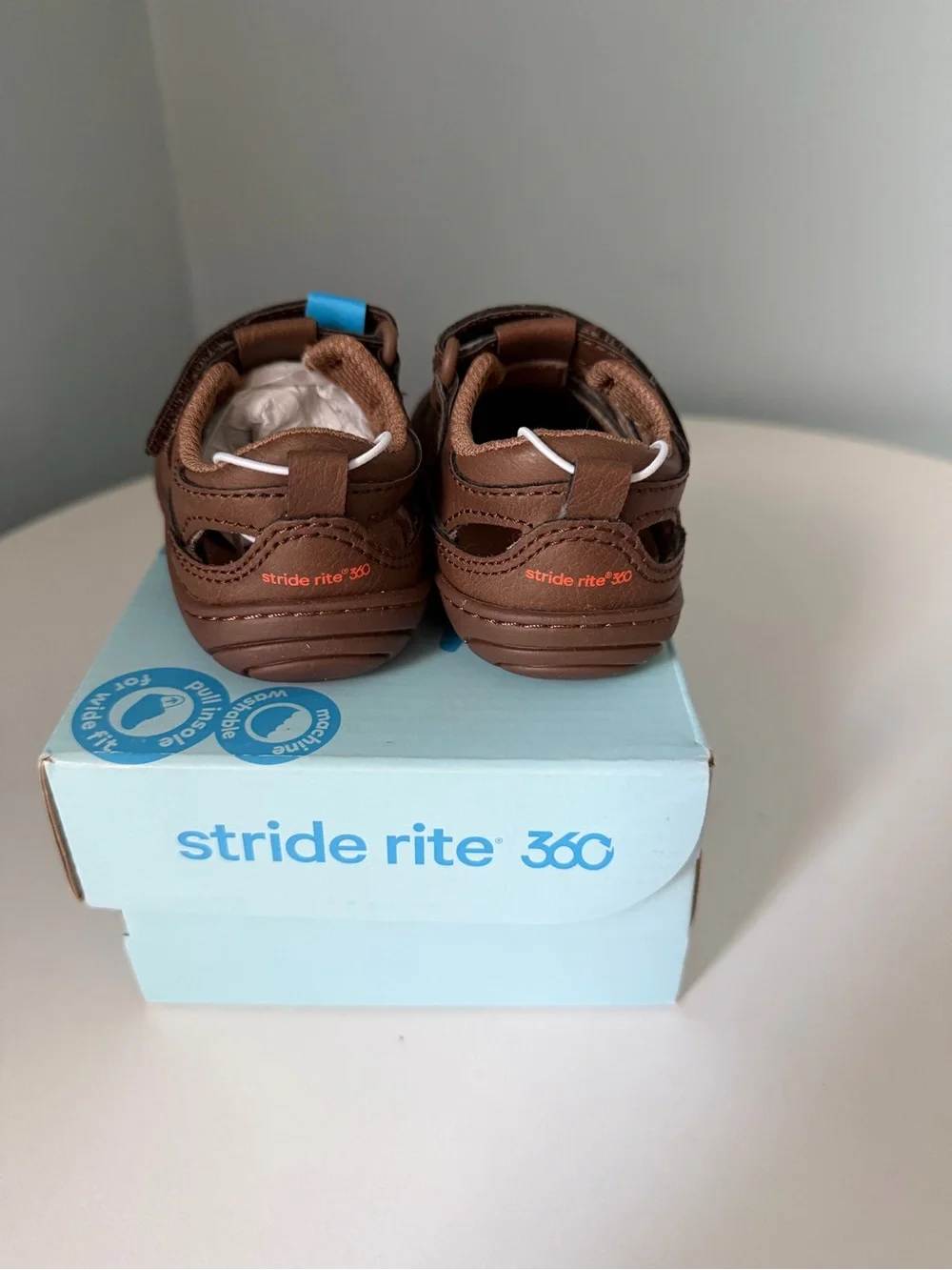 Stride rite Brown Kids Hook-and-Loop Leather-Look Walker Shoes